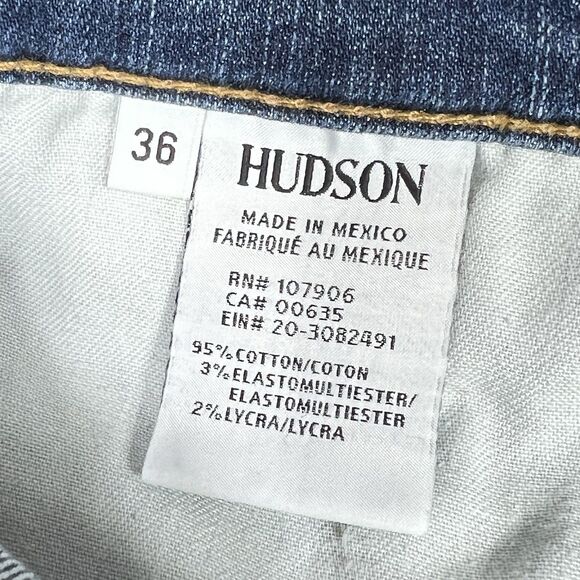 Hudson Jeans Slim Fit Straight Leg Men’s 36x34 Zipper Fly Distressed Blue Denim - Picture 11 of 12
